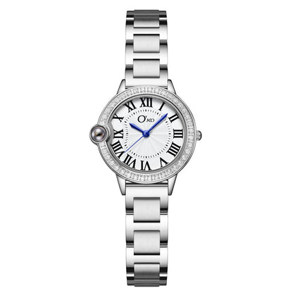 Reloj con personalidad de moda con micrograbado de diamantes con banda de acero para mujer