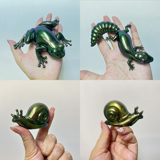 Pequeños adornos de animales, rana de Pascua, lagarto, caracol, molde de silicona