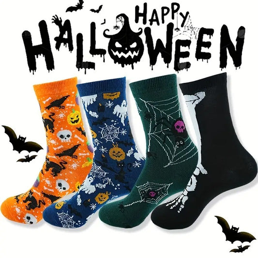 Calcetines divertidos de Halloween para mujeres y hombres, calcetines de vestir de esqueleto para adultos, calcetines de tripulación con calavera y telaraña, regalo novedoso de Halloween