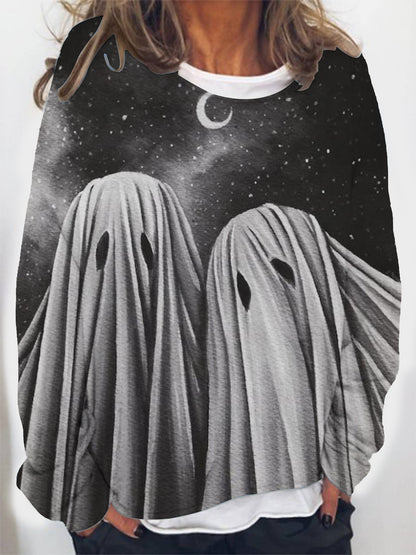 Women's Fashion Digital Halloween Printed Round Neck Long Sleeve Casual Sweatshirt