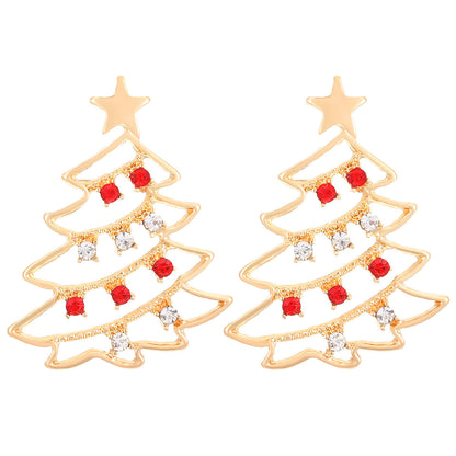 Boucles d'oreilles de Noël avec arbre de Noël Boucles d'oreilles en zircon coloré pour arbre de Noël pour femmes Boucles d'oreilles de personnalité Bijoux de fête Cadeau de Noël