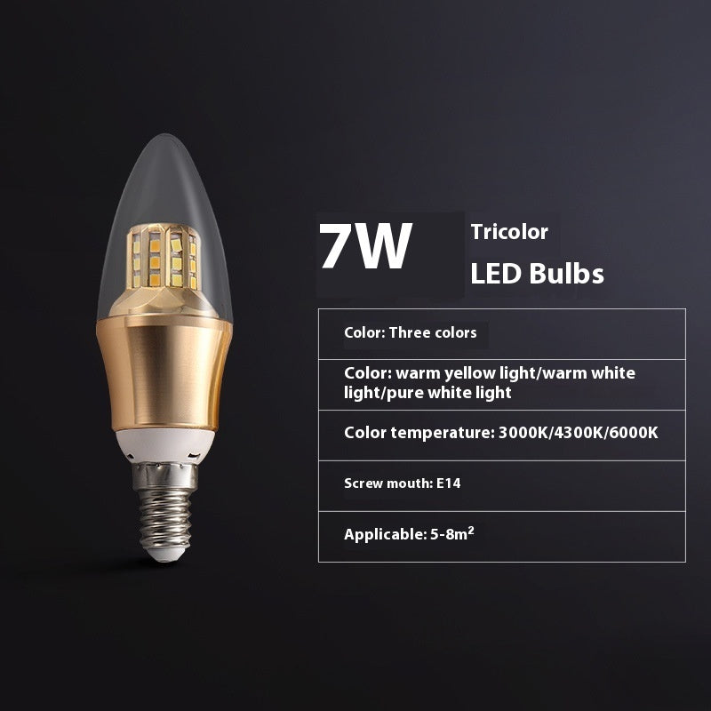 Household E14e27 Screw Bulb Led Energy-saving Lamp Threads Band Super Bright Variable Light With Three Colors