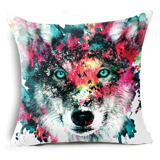 Funda de almohada decorativa colorida con diseño de lobo