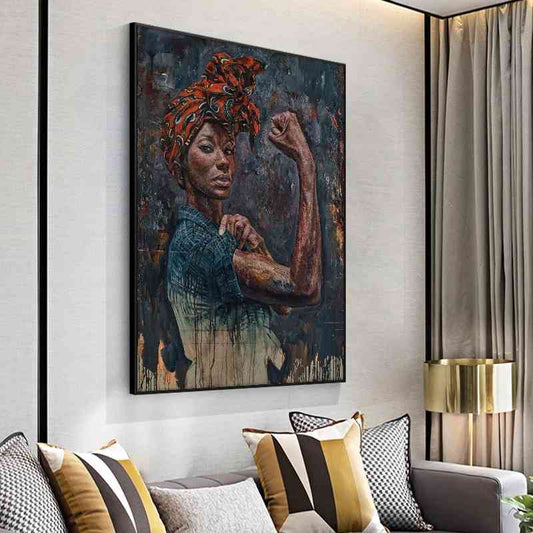 Póster artístico de pared con pintura en lienzo de mujer fuerte africana