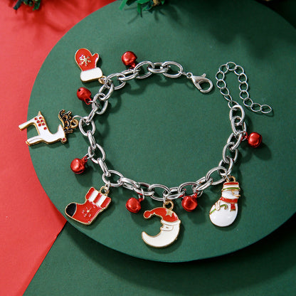 Pulsera de cadena de metal navideña creativa para mujeres y hombres, brazalete con forma de Papá Noel, árbol de Navidad, copo de nieve, muñeco de nieve y perlas, regalos de Año Nuevo