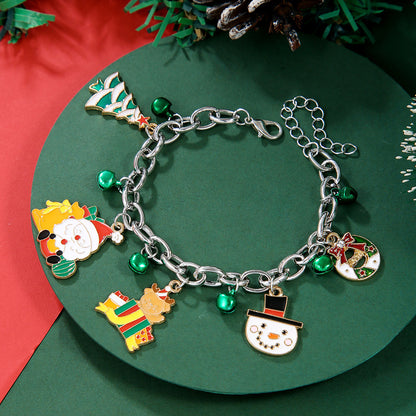 Pulsera de cadena de metal navideña creativa para mujeres y hombres, brazalete con forma de Papá Noel, árbol de Navidad, copo de nieve, muñeco de nieve y perlas, regalos de Año Nuevo