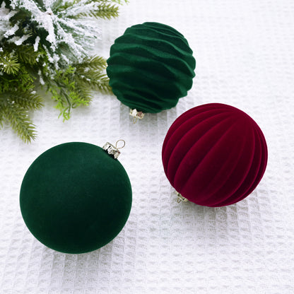 Boule de Noël floquée Pendentif pour sapin de Noël Décorations de boules de Noël floquées rouge vin vert foncé