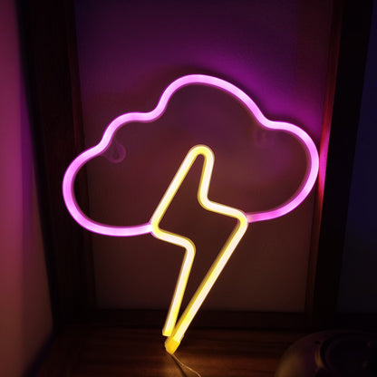 Clouds Lightning Neon Sign Hanging On The Wall