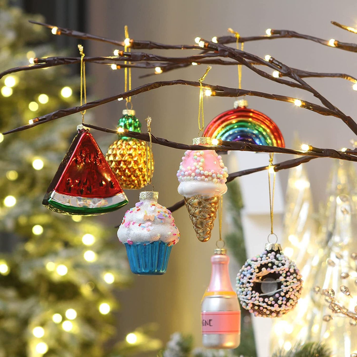 Pendentif en verre soufflé pour décoration d'arbre de Noël, dessert aux fruits