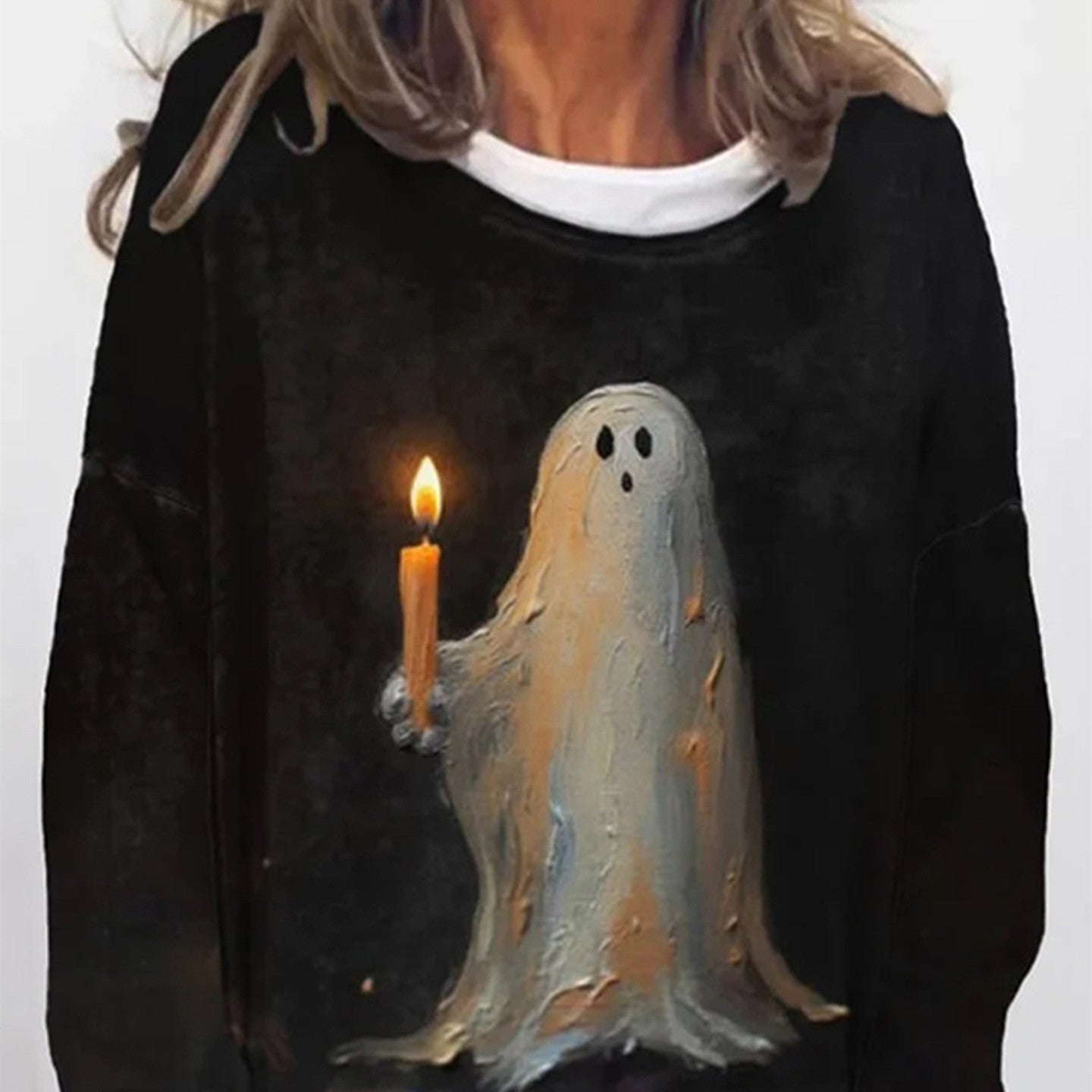 Women's Fashion Digital Halloween Printed Round Neck Long Sleeve Casual Sweatshirt