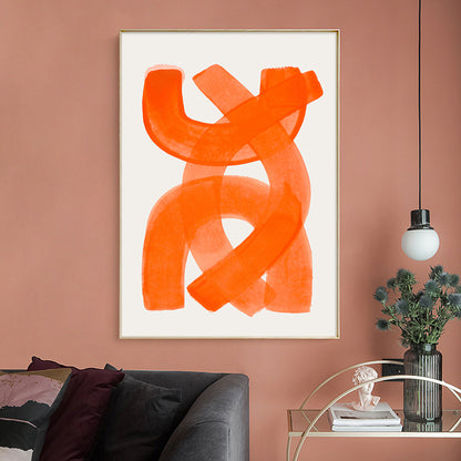 Modern Abstract Mid-century Watercolor Brush Stroke Poster On Orange Canvas