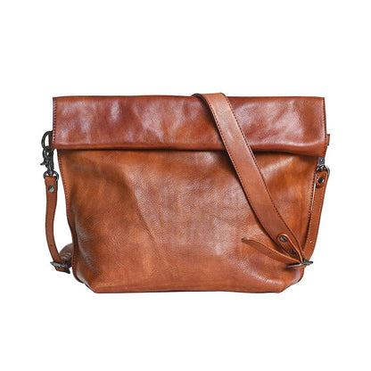 Bolso de hombro hecho a mano de cuero curtido vegetal vintage para hombre