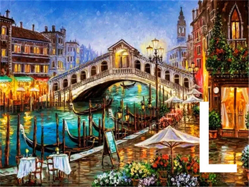 Image de mosaïque de peinture de diamant de ville de venise, broderie de paysage