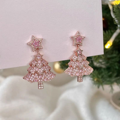 Boucles d'oreilles sapin de Noël petites boucles d'oreilles tendance diamant pour femme