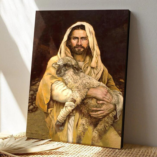 Encuadernado corazón roto lienzo marco pintura decorativa nórdica Jesús abrazando ovejas