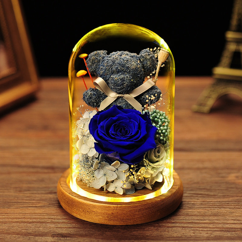 Christmas Gift Cross-border Immortal Moss Bear  Dried Flower Rose Glass Cover