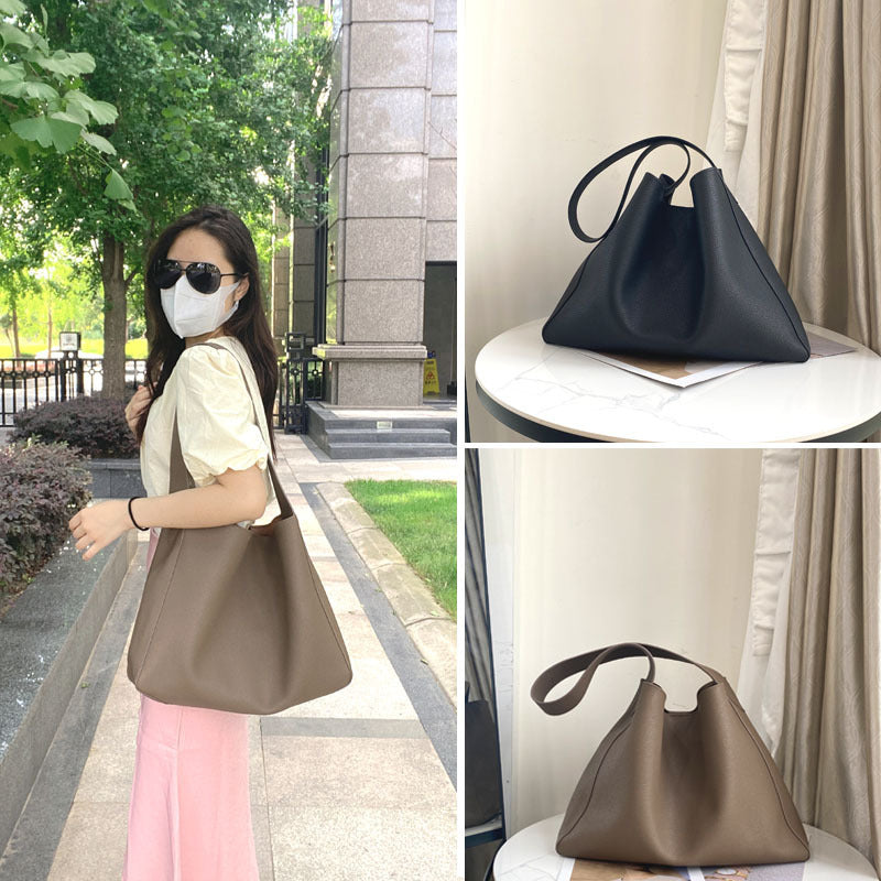 Bolso tipo cubo de cuero genuino de gran capacidad simple a la moda para mujer