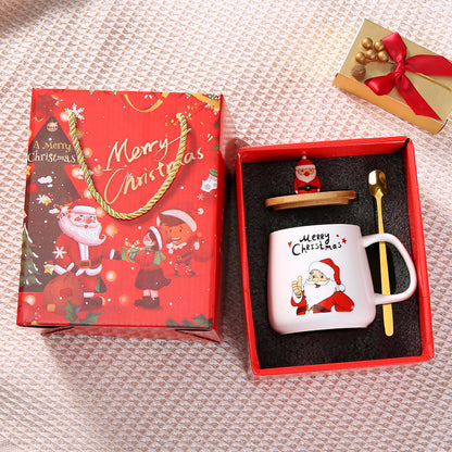 Ensemble de tasses en céramique avec couvercle et cuillère pour cadeau de Noël Père Noël