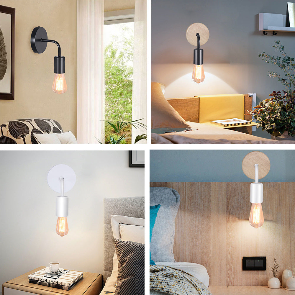 Modern Minimalist Iron Wood Nordic Single-head Wall Lamp