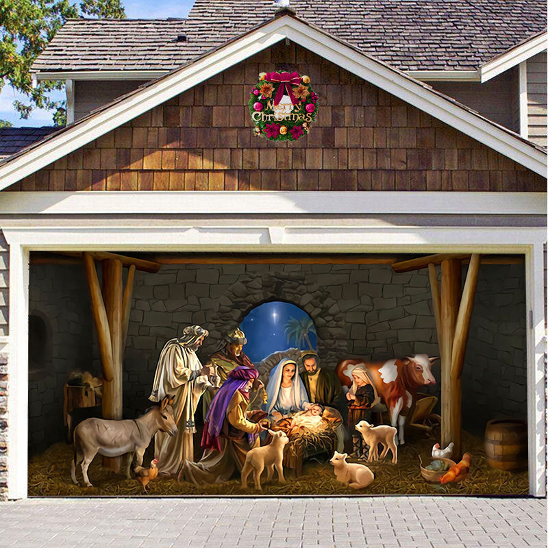 Christmas Background Fabric Garage Door Tapestries Cloth Decoration