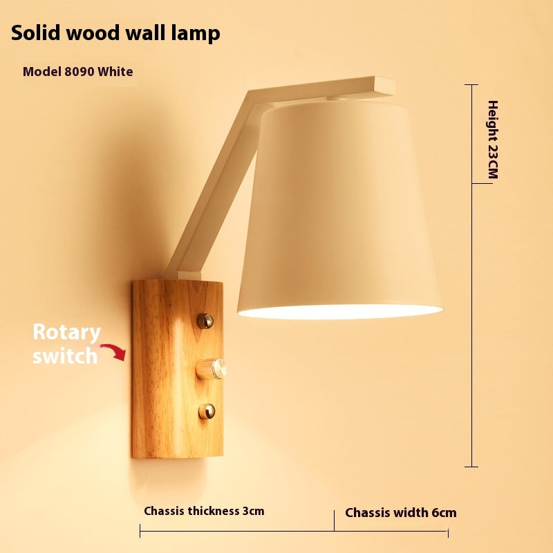 Bedroom Bedside Lamp Bar Aisle Light Solid Wood Glass Wall Lamp