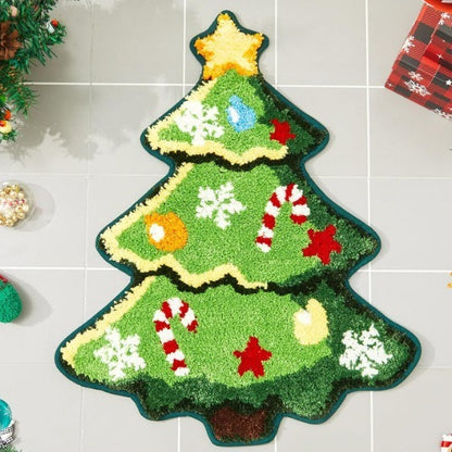 Tapis en cachemire avec motif d'arbre de Noël pour la maison, tapis de porte antidérapant pour la veille de Noël, tapis de salle de bain