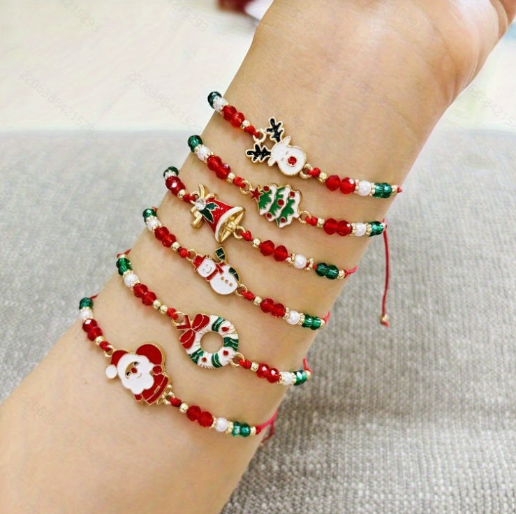 Bell Christmas Tree Crystal String Beads Braided Bracelet Suit