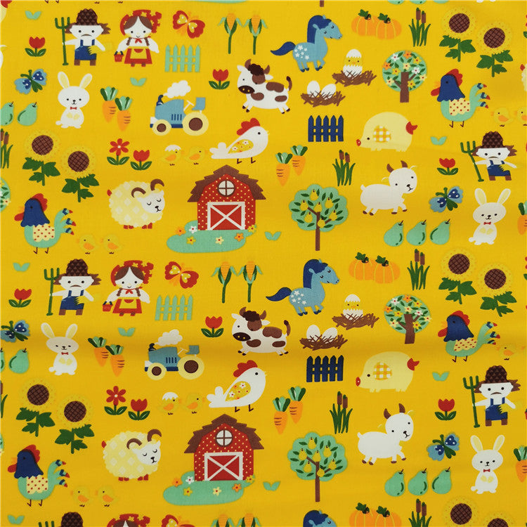 Cartoon Farm Animals Cotton Fabric Twill