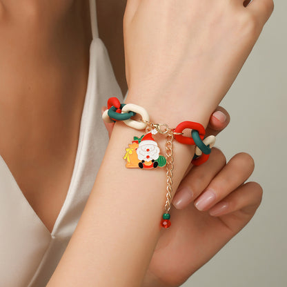 Pulsera de cadena de metal navideña creativa para mujeres y hombres, brazalete con forma de Papá Noel, árbol de Navidad, copo de nieve, muñeco de nieve y perlas, regalos de Año Nuevo