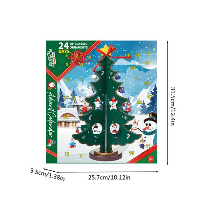 Calendrier de l'Avent de Noël 24 jours avec sapin de Noël en bois et pendentif, calendrier compte à rebours, cadeau de Noël pour garçons, filles et enfants