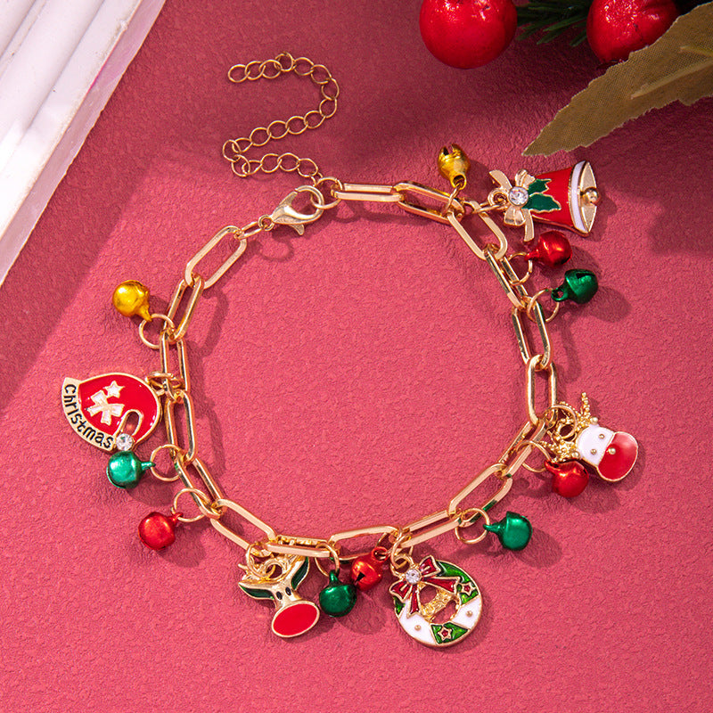 Pulsera de cadena de metal navideña creativa para mujeres y hombres, brazalete con forma de Papá Noel, árbol de Navidad, copo de nieve, muñeco de nieve y perlas, regalos de Año Nuevo