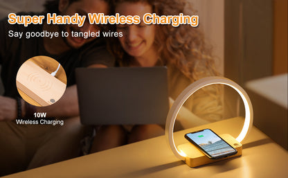 Wireless Fast Charging Touch Night Light Solid Wood