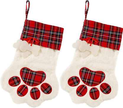 Pieces Buffalo Plaid Pet Stockings For Cats And Dogs - Paw Pattern Hanging Christmas Decorations